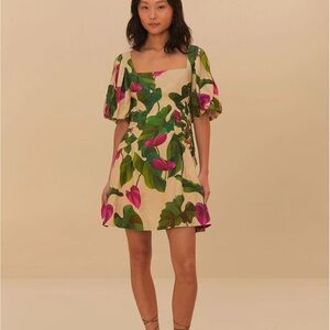 FARM Rio Tropical Green and Pink Mini Dress